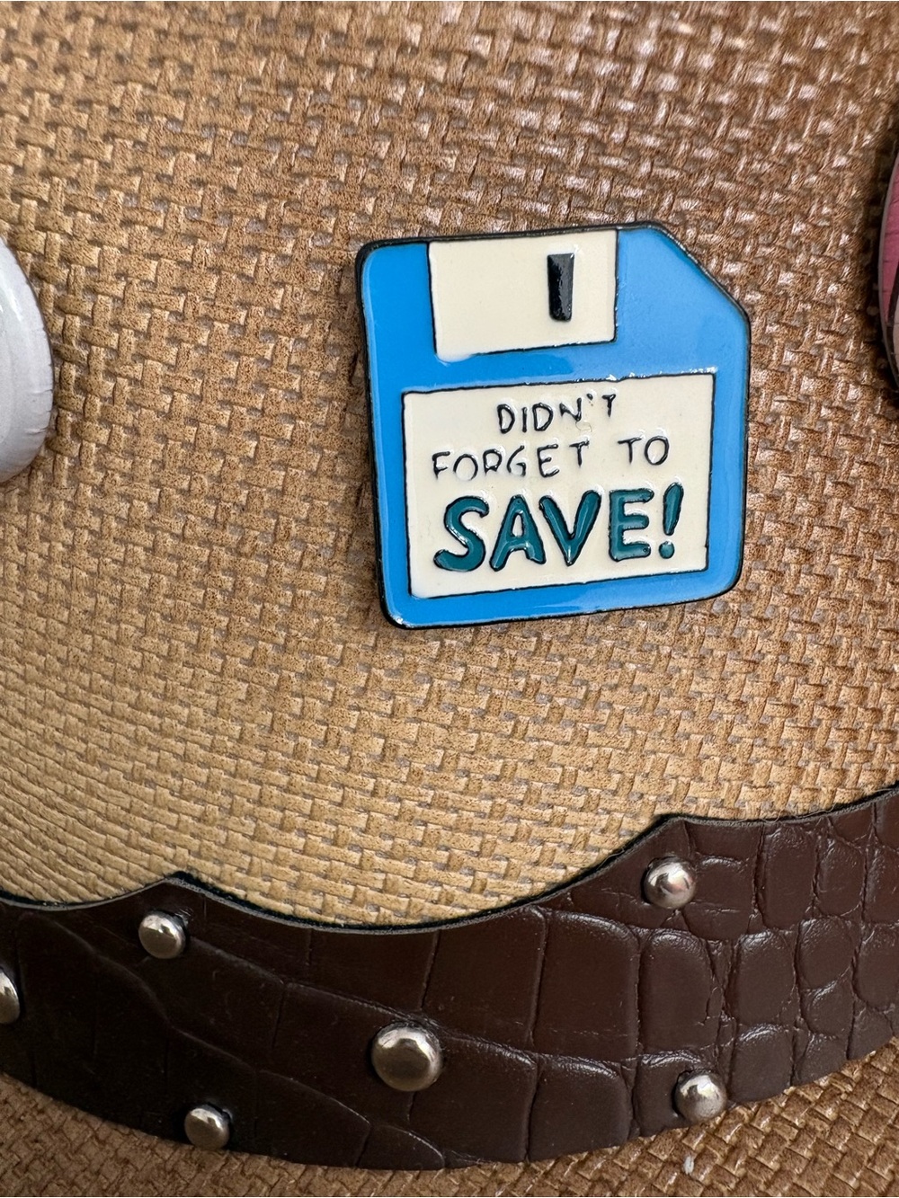 Enamel Floppy Disk SAVE! Pin - Blue & Cream